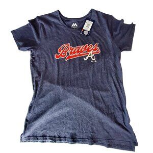 Majestic Atlanta Braves Womens T-Shirt Heathered Navy Size M Genuine MLB